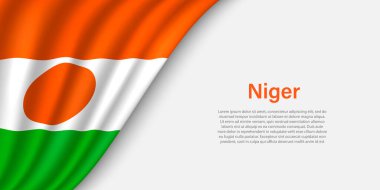 Beyaz arka planda Nijer 'in dalga bayrağı. Bağımsızlık Günü için bayrak veya kurdele vektör şablonu