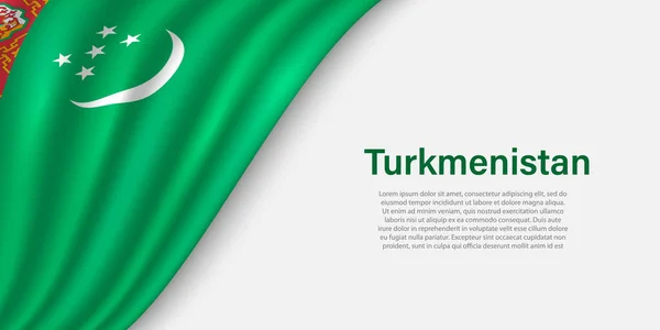 Хвильовий Прапор Туркменістану Білому Тлі Банер Або Стрічковий Вектор Шаблон — стоковий вектор
