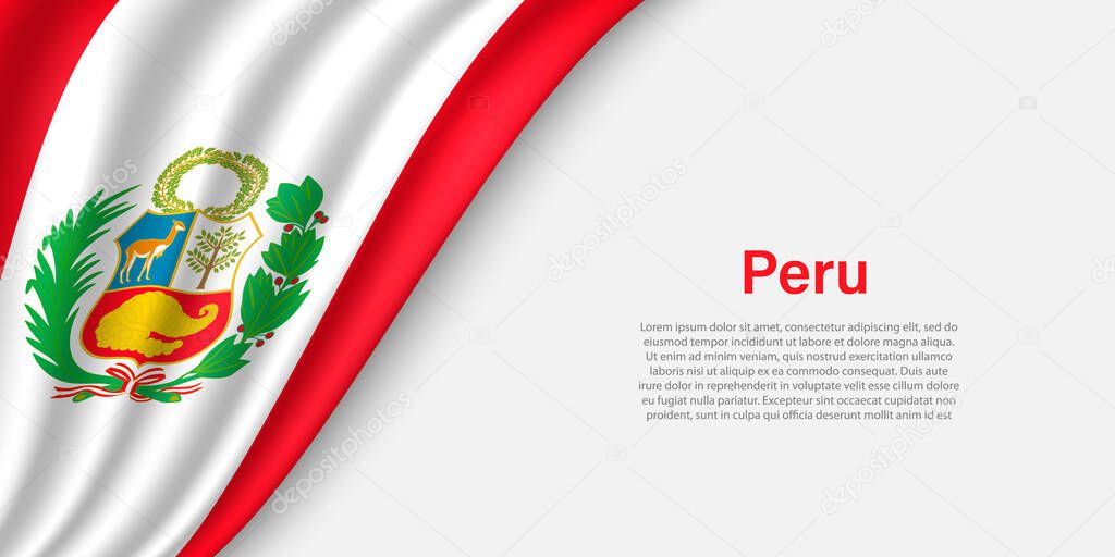 Wave flag of Peru on white background. Banner or ribbon vector template for independence day