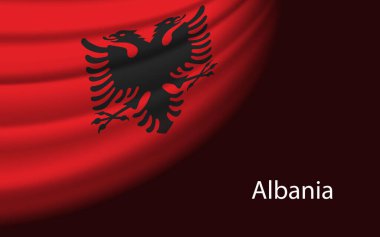 Wave flag of Albania on dark background. Banner or ribbon vector template for independence day