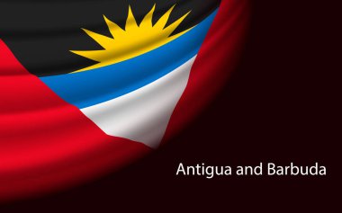 Wave flag of Antigua and Barbuda on dark background. Banner or ribbon vector template for independence day