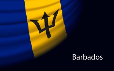 Wave flag of Barbados on dark background. Banner or ribbon vector template for independence day