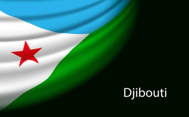 Wave flag of Djibouti on dark background. Banner or ribbon vector template for independence day