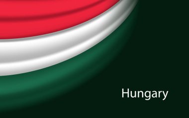 Wave flag of Hungary on dark background. Banner or ribbon vector template for independence day
