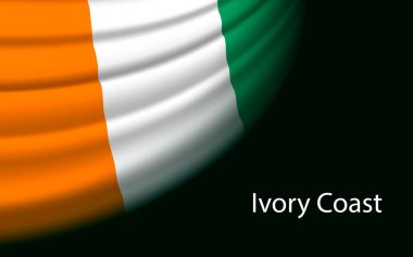 Wave flag of Ivory Coast on dark background. Banner or ribbon vector template for independence day