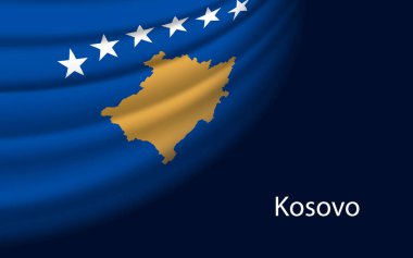Wave flag of Kosovo on dark background. Banner or ribbon vector template for independence day
