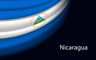 Wave flag of Nicaragua on dark background. Banner or ribbon vector template for independence day