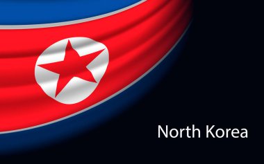 Wave flag of North Korea on dark background. Banner or ribbon vector template for independence day