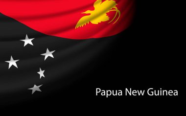 Wave flag of Papua New Guinea on dark background. Banner or ribbon vector template for independence day
