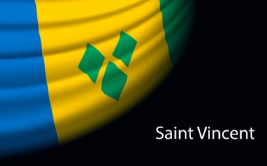 Wave flag of Saint Vincent on dark background. Banner or ribbon vector template for independence day