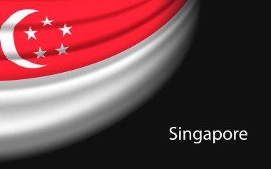 Wave flag of Singapore on dark background. Banner or ribbon vector template for independence day