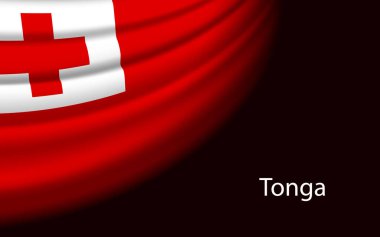 Wave flag of Tonga on dark background. Banner or ribbon vector template for independence day