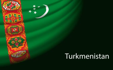 Wave flag of Turkmenistan on dark background. Banner or ribbon vector template for independence day