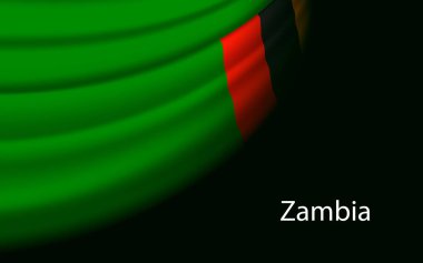 Wave flag of Zambia on dark background. Banner or ribbon vector template for independence day