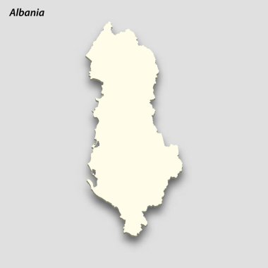 3d isometric map of Albania isolated with shadow. Paper card style vector illustration