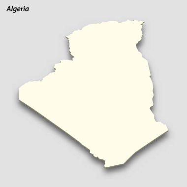 3d isometric map of Algeria isolated with shadow. Paper card style vector illustration