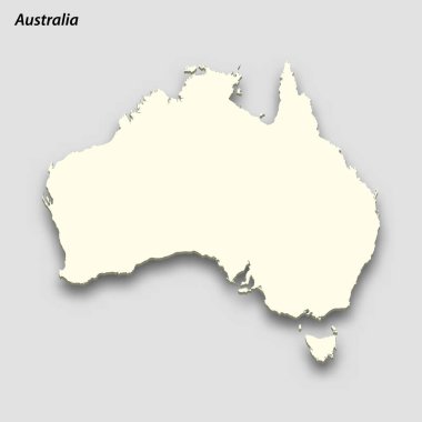 3d isometric map of Australia isolated with shadow. Paper card style vector illustration