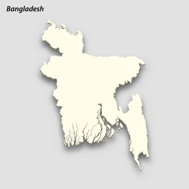 3d isometric map of Bangladesh isolated with shadow. Paper card style vector illustration