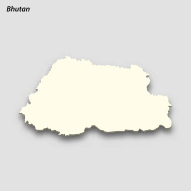 3d isometric map of Bhutan isolated with shadow. Paper card style vector illustration