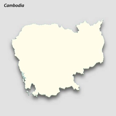 3d isometric map of Cambodia isolated with shadow. Paper card style vector illustration