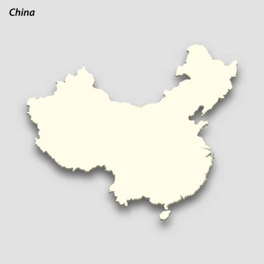 3d isometric map of China isolated with shadow. Paper card style vector illustration