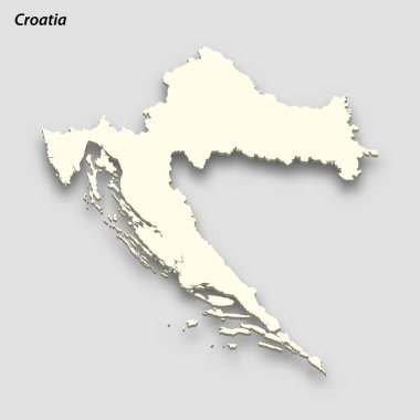 3d isometric map of Croatia isolated with shadow. Paper card style vector illustration