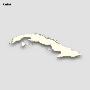 3d isometric map of Cuba isolated with shadow. Paper card style vector illustration