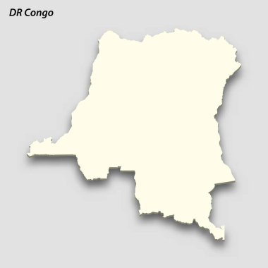 3d isometric map of DR Congo isolated with shadow. Paper card style vector illustration