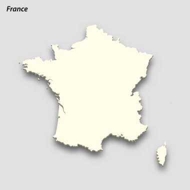 3d isometric map of France isolated with shadow. Paper card style vector illustration