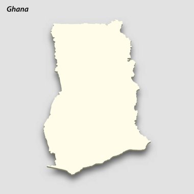 3d isometric map of Ghana isolated with shadow. Paper card style vector illustration