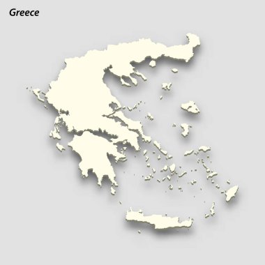 3d isometric map of Greece isolated with shadow. Paper card style vector illustration