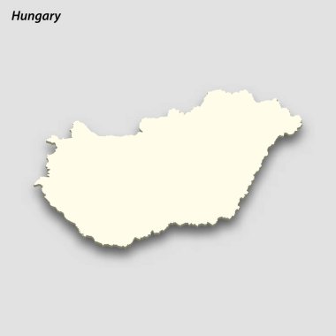 3d isometric map of Hungary isolated with shadow. Paper card style vector illustration