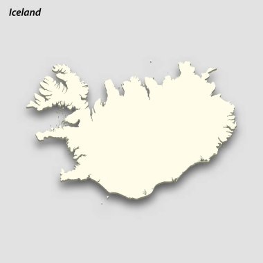 3d isometric map of Iceland isolated with shadow. Paper card style vector illustration
