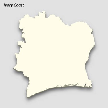 3d isometric map of Ivory Coast isolated with shadow. Paper card style vector illustration