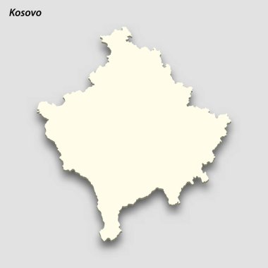 3d isometric map of Kosovo isolated with shadow. Paper card style vector illustration