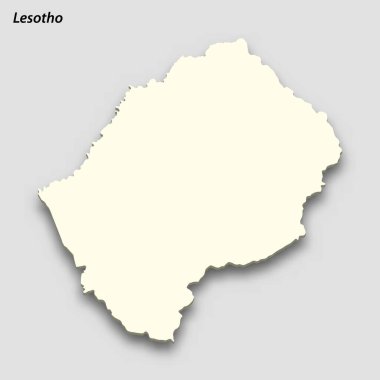 3d isometric map of Lesotho isolated with shadow. Paper card style vector illustration