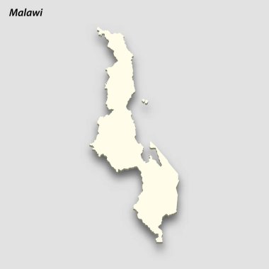 3d isometric map of Malawi isolated with shadow. Paper card style vector illustration