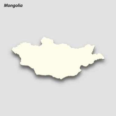 3d isometric map of Mongolia isolated with shadow. Paper card style vector illustration