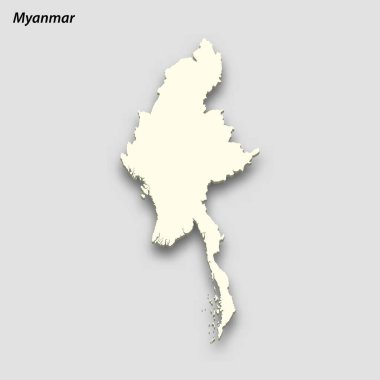 3d isometric map of Myanmar isolated with shadow. Paper card style vector illustration