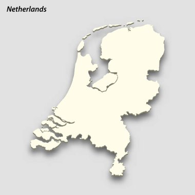 3d isometric map of Netherlands isolated with shadow. Paper card style vector illustration