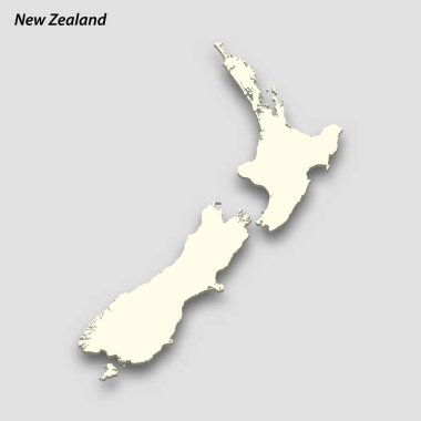 3d isometric map of New Zealand isolated with shadow. Paper card style vector illustration