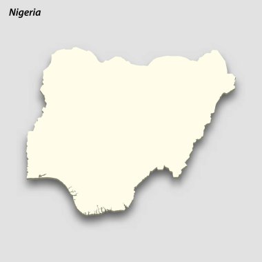 3d isometric map of Nigeria isolated with shadow. Paper card style vector illustration