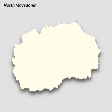 3d isometric map of North Macedonia isolated with shadow. Paper card style vector illustration
