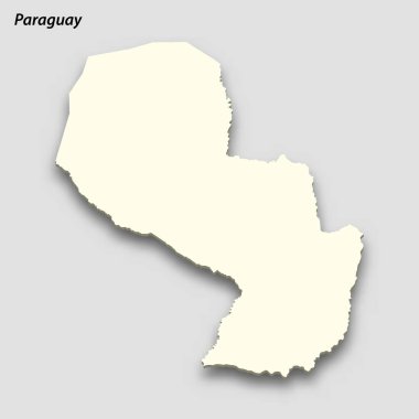 3d isometric map of Paraguay isolated with shadow. Paper card style vector illustration