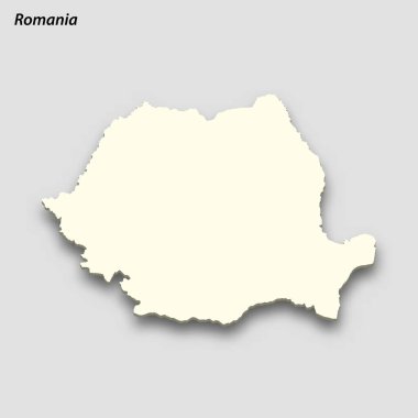 3d isometric map of Romania isolated with shadow. Paper card style vector illustration