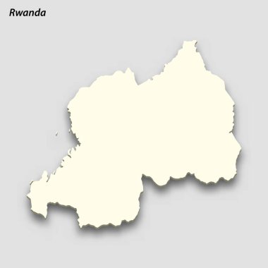 3d isometric map of Rwanda isolated with shadow. Paper card style vector illustration