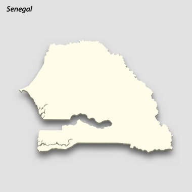 3d isometric map of Senegal isolated with shadow. Paper card style vector illustration