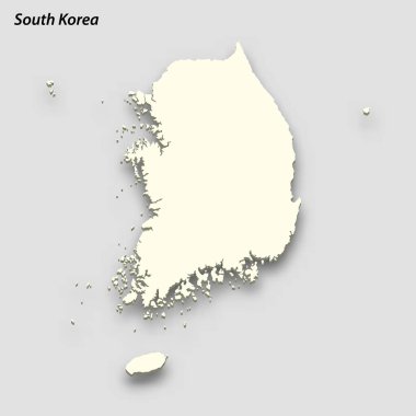 3d isometric map of South Korea isolated with shadow. Paper card style vector illustration