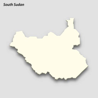 3d isometric map of South Sudan isolated with shadow. Paper card style vector illustration