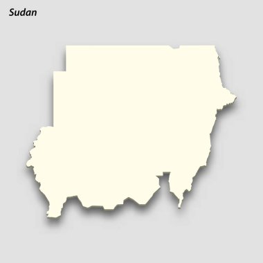 3d isometric map of Sudan isolated with shadow. Paper card style vector illustration